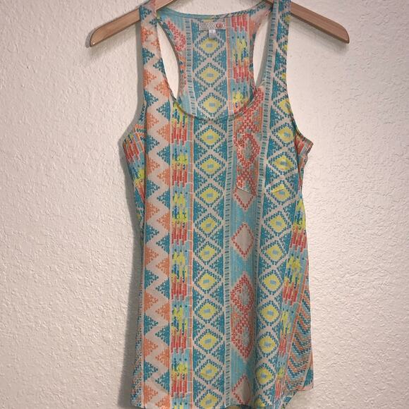 Gianni Bini Aztec Southwestern Tank Top Pastel Spring Vacation Resortwear - Picture 1 of 5